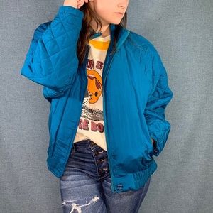 Vintage Teal silk puffer/bomber style jacket